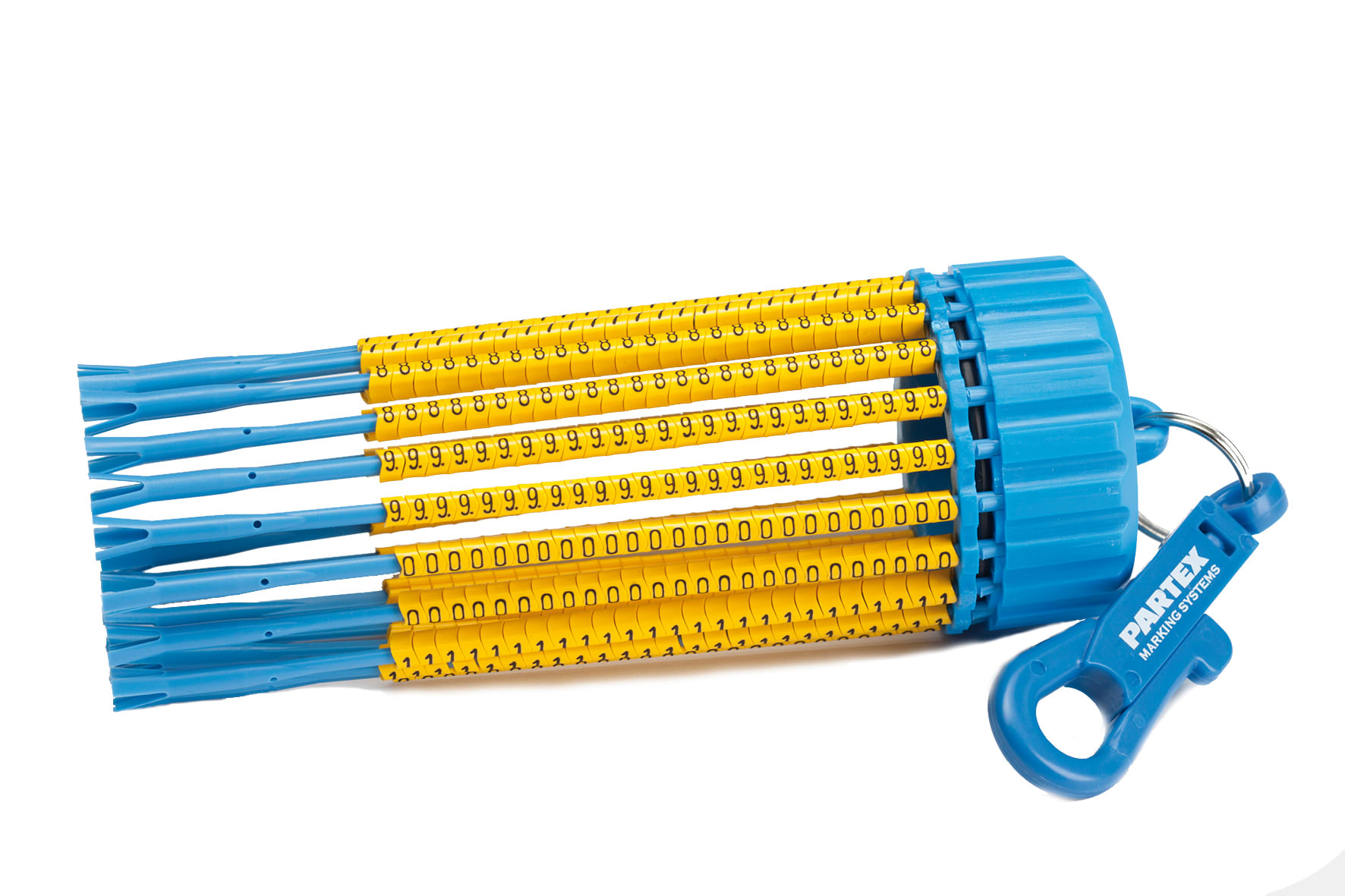 Partex - MD-10  blå holder komplett. For kabeldiameter 2,5-5mm, kv. 1,5-4mm2. Sort på gul